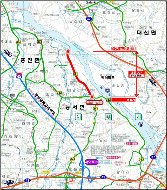 ▲ 지방도 341호선 ‘백석-내양’ 개통구간 위치도