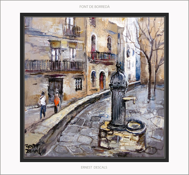 BORREDÀ-PINTURA-PAISATGES-FONT-PLAÇA-ESGLESIA-POBLES-BERGUEDÀ-CATALUNYA-PINTURES-ARTISTA-PINTOR-ERNEST DESCALS-