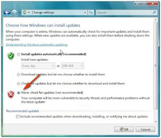 Menonaktifkan windows automatic update di windows vista