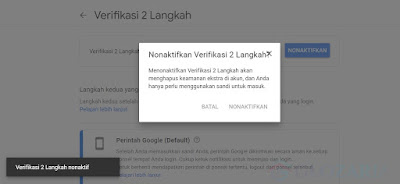 Cara Menonaktifkan Verifikasi 2 Langkah Akun Google ( Gmail )