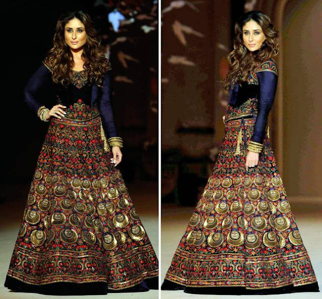 Kareena in Royal Blue Long Sleeved Blouse Over an Elaborately Embellished Lehenga