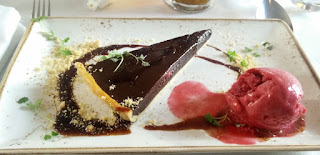 A dark chocolate tart for dessert