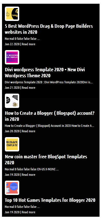 Pro Horizontal Black Style Recent Post Widgets for Blogger with image Thumbnails.