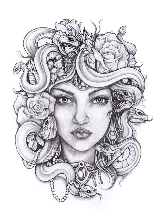 Medusa-with-Roses-Tattoo-Design