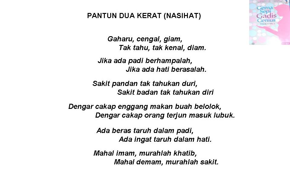 Bahasa Melayu Tingkatan 2: Pantun Dua Kerat (Nasihat)