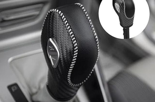review-leather-auto-gear-shift-knob-cover,-handbrake-cover-for-ford-(black-&-white)