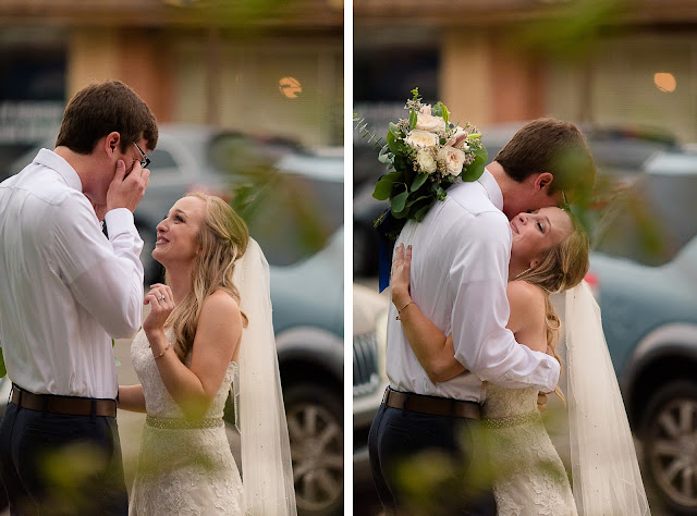 The bride and groom met in college, and have been together for three and a half years.  Maggie said that walking down the aisle towards Jordan was the best part of the day, knowing that they were surrounded by the love and support of friends and family.  She said, "As I walked towards him, Jordan and I were both tearing up and we couldn't look away from each other."  Jordan said that since he was "anxious all day, to the point of feeling sick," the first look was the most memorable part of the day.  He said, "The moment I saw Maggie, I felt 100% relieved, and it made the hours before the ceremony so much more enjoyable."    The Festivities Event Center in El Reno, OK, was the perfect wedding backdrop, with 10' windows, a whole second floor to get ready in, and a romantic setting for the outdoor nuptial.  The bride looked "drop-dead gorgeous" in her lace-embroidered, strapless, wedding gown, followed by her bridesmaids, dressed in individually designed gowns in soft hues of dusty rose.  Each bridesmaid had a spring floral bouquet, similar to the bride's bouquet of pastel pink roses and lilies.    After the couple exchanged wedding vows, pictures of the family and wedding party were taken, and it was time to celebrate!  First dances came next, then guests were invited to enjoy a Mexican buffet.  Dessert included the gorgeous wedding cake, chocolate groom's cake, and assorted, homemade cookies and pastries.  The evening came to a close as the guests sent the star-gazed couple off with sparklers!  The newly married couple escaped to Cozumel and Yucatan Progreso for their honeymoon.  