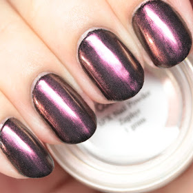 Girly Bits SFX Duo-Chrome Powder Zephyr over black polish