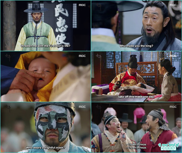 the king made the deal with dae mok and get the antidote he decided to hide the crown prince behind the mask -  Ruler: Master of the Mask: Episode 1 & 2 