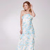 Light Blue Floral Print Halter Maxi Dress