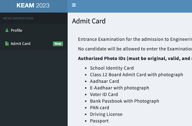keam admit card 2023