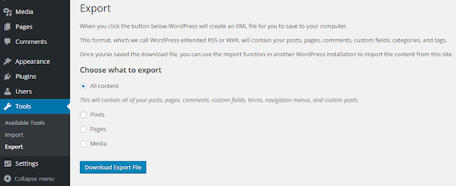 export wordpress blog