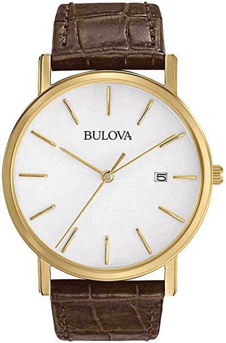 Bulova Men's 97B100 Classic Gold-Tone Stainless Steel Watch With Brown Leather Band