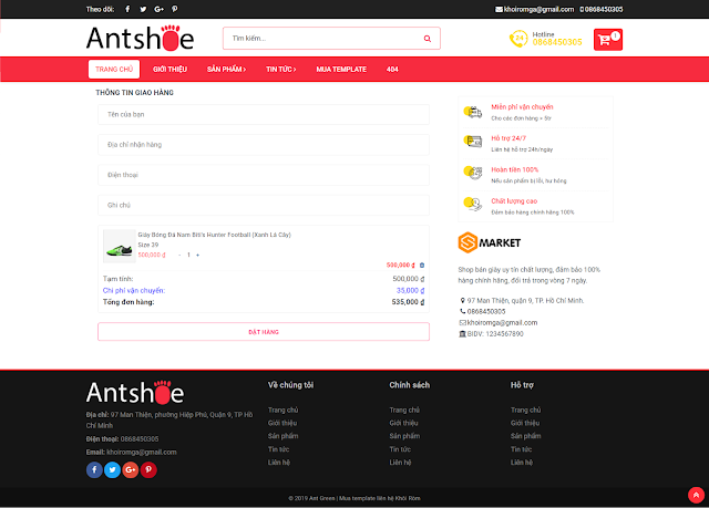 Ant Shoe Shop Responsive Blogger Template là giao diện bán hàng blogspot cao cấp có chức năng chọn size phù hợp cho bán quần áo, giày dép ...