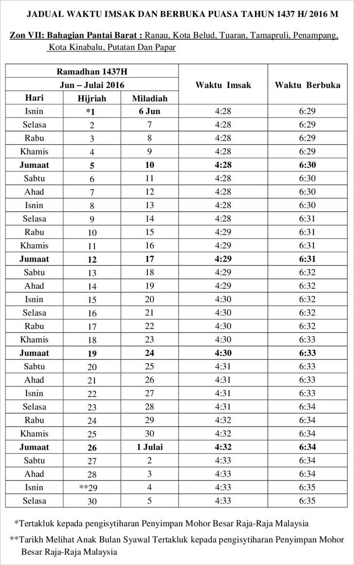 Jadual Waktu Berbuka Dan Waktu Imsak Ramadhan 1437h 2016 Seluruh Negeri Malaysia Blog Sihatimerahjambu