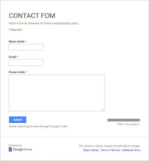 tampilan formulir google form drive