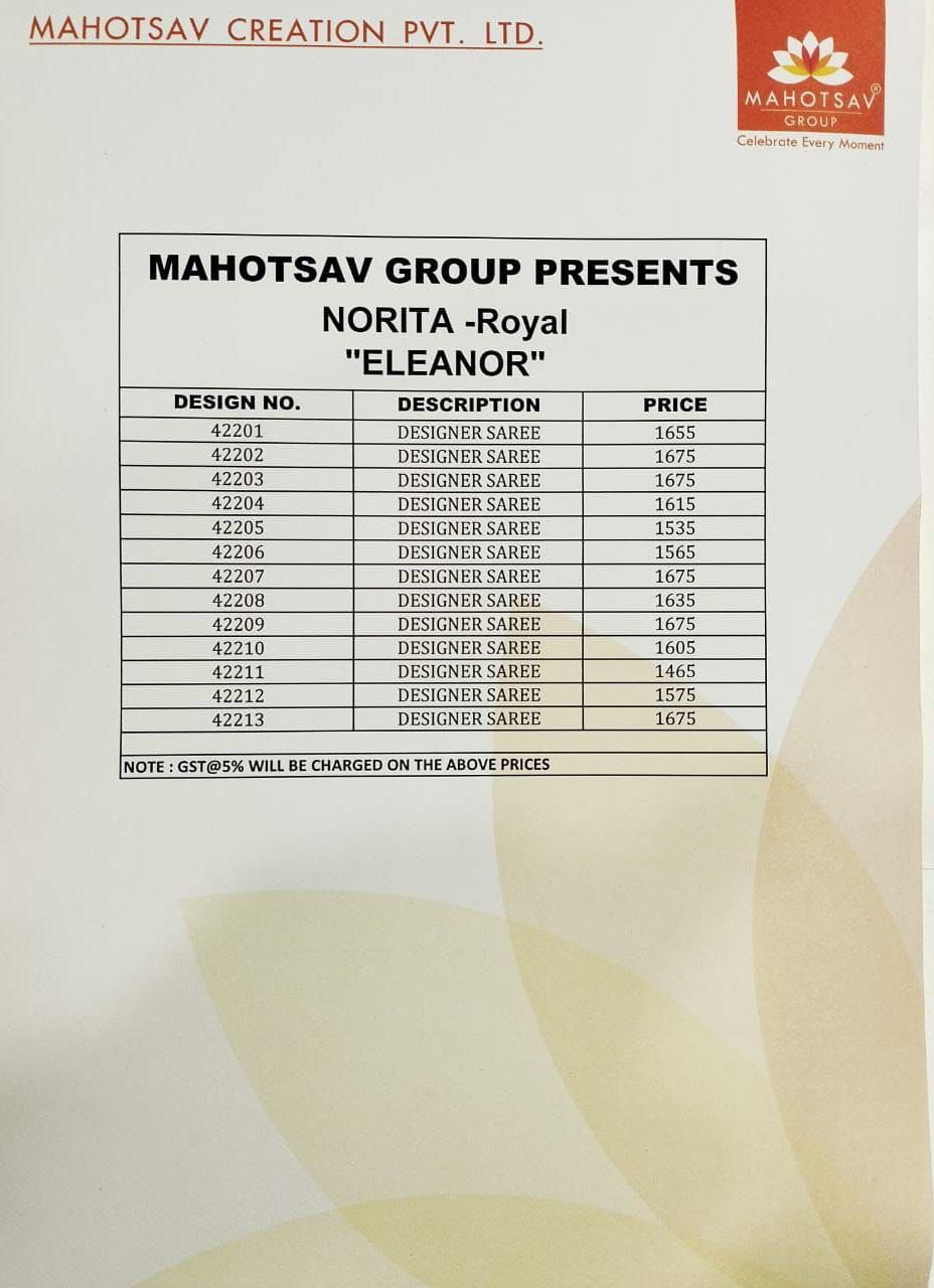 Mahotsav Eleanor Norita Royal Branded Sarees Catalog Lowest Price