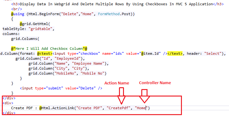 webgrid in mvc