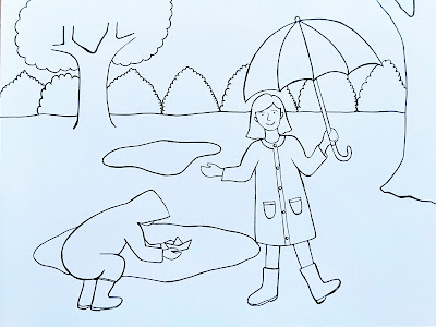 The completed of drawing before colouring of a Rainy Day.