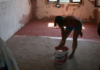 A getting involved in the floor painting