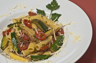 Rigatoni with Zucchini Sauce and pancetta