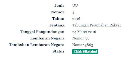 Undang-Undang RI Nomor 4 Tahun 2016 Tentang Tabungan Perumahan Rakyat