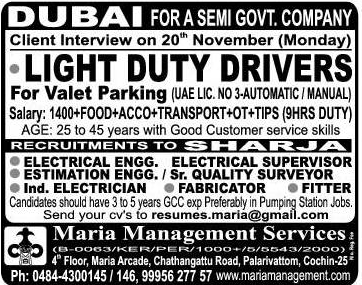 Semi govt company Job vacancies for Dubai & Sharjah