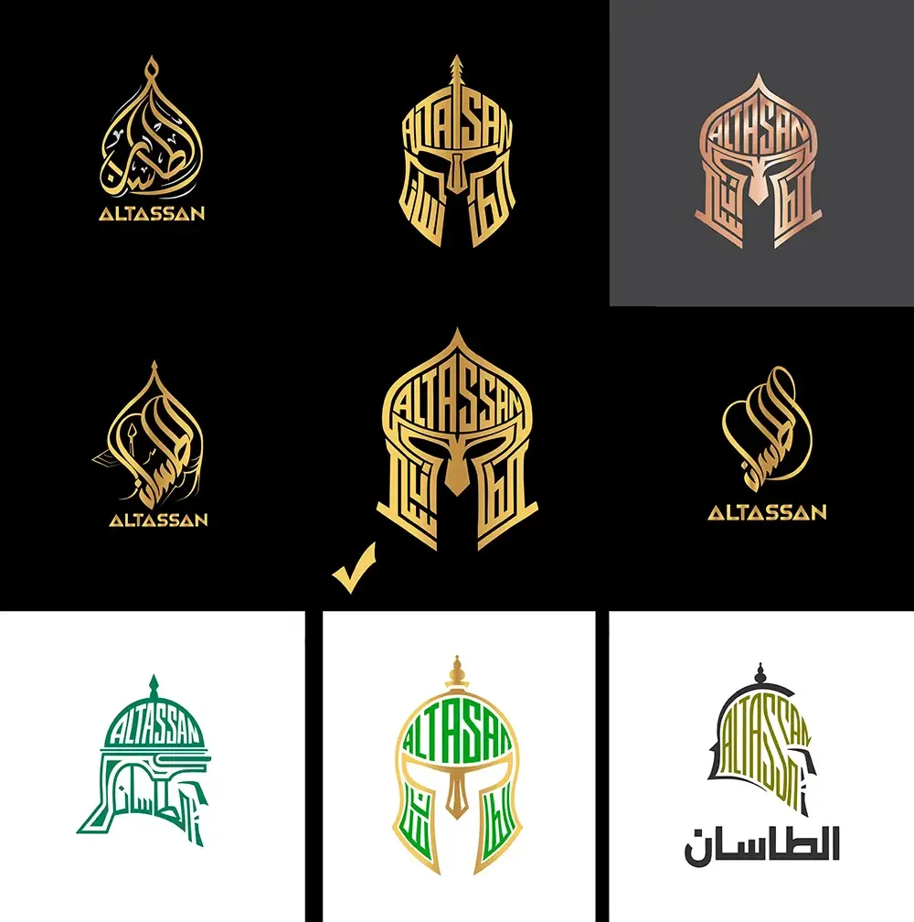 رحلة الـ 9 تصاميم لتجسيد قصة الخوذة 9 نماذج تصميم شعار أسرة الطاسان - تطور فكرة الخوذة عبر التصاميم