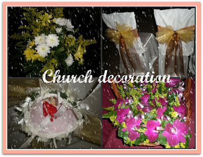 some of the decorationsthe chairs flowers the bell and the cosage