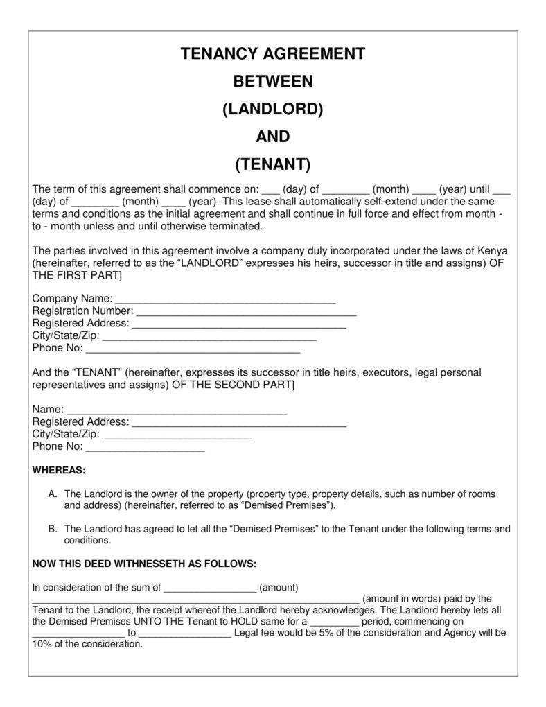 Tenancy agreement templates in word Format