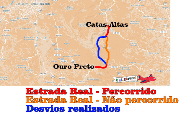 Mapa Estrada Real versus caminho que percorremos