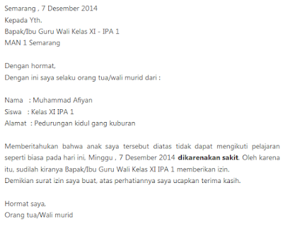 contoh surat izin sakit yang baik dan benar