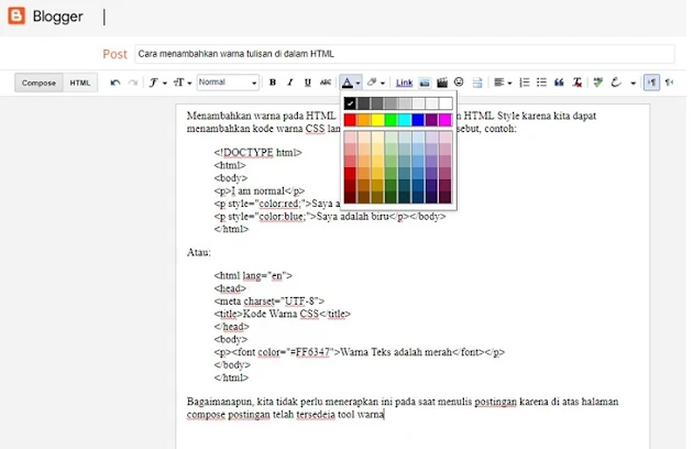 tool warna pada dasbor compose blogger