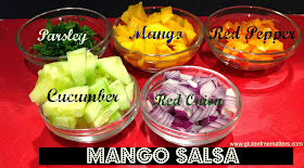 mango salsa in small glass bowls