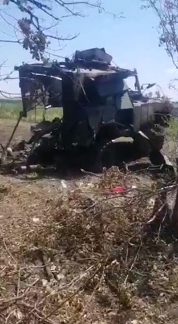 two Mamba APCs of the self-styled Armed Forces of Ukraine (AFU), Zelensky regime, near completely destroyed in action