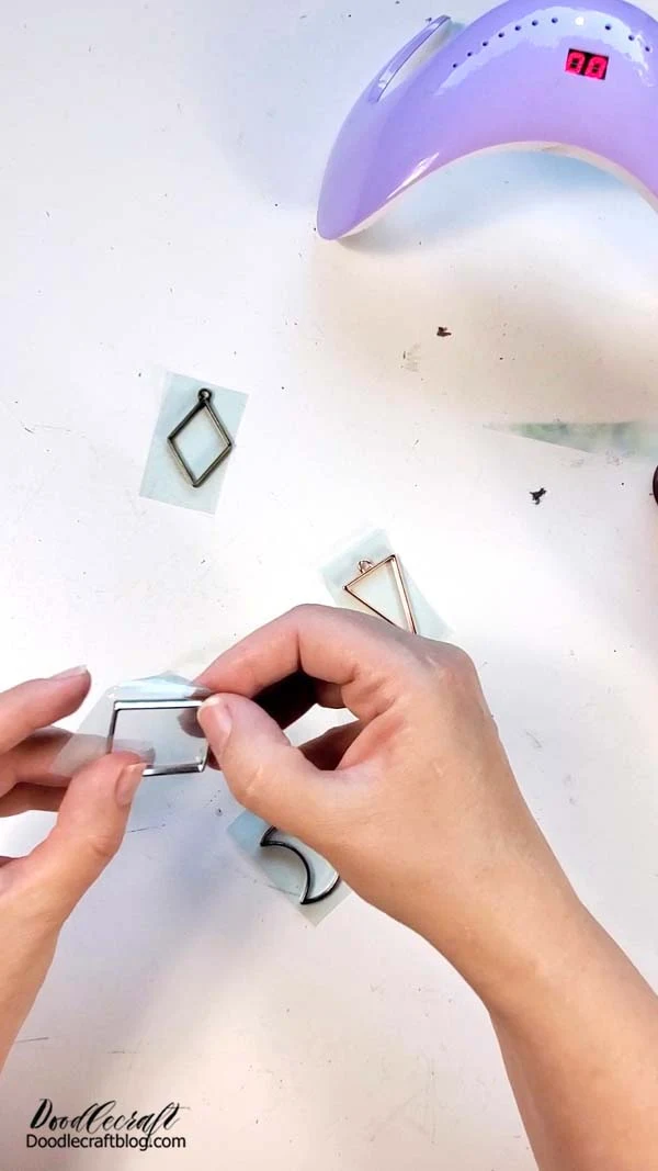 Cut the pieces apart for ease of work.   Press the metal edges down on the tape to prevent leaking out of the bezel.