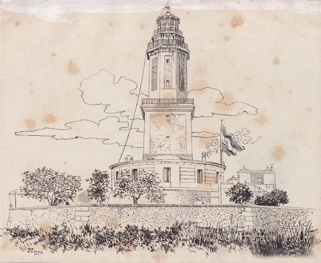 Torre de Hércules en 1902. Dibujo de Jose Passos.