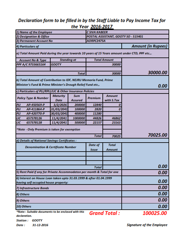 Income Tax Calculator for Financial Year 2016-2017 | SA POST