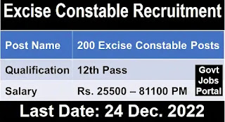 MP Excise Constable Recruitment 2022 for 200 Posts [12TH Pass Govt Jobs]