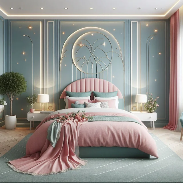 Astonishing Teal and Pink Bedroom Decoration, simple but elegant, without accessories, ornaments