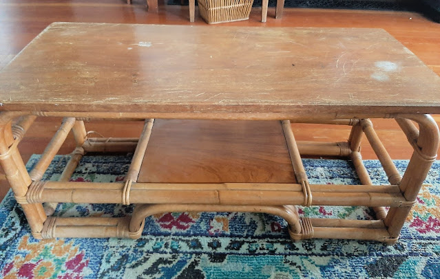 Vintage Bamboo Coffee Table Before Picture