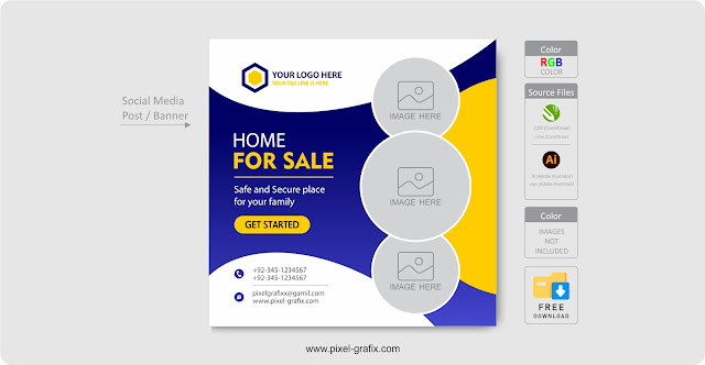 Download Free Home for Sale Social Media Design with source files CorelDraw & Illustrator files (.CDR / .AI) pixel grafix pixel graphics