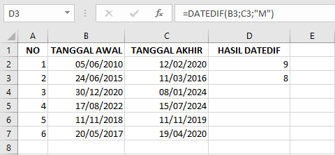 Cara Memasukkan Fungsi DATEDIF pada Microsoft Excel