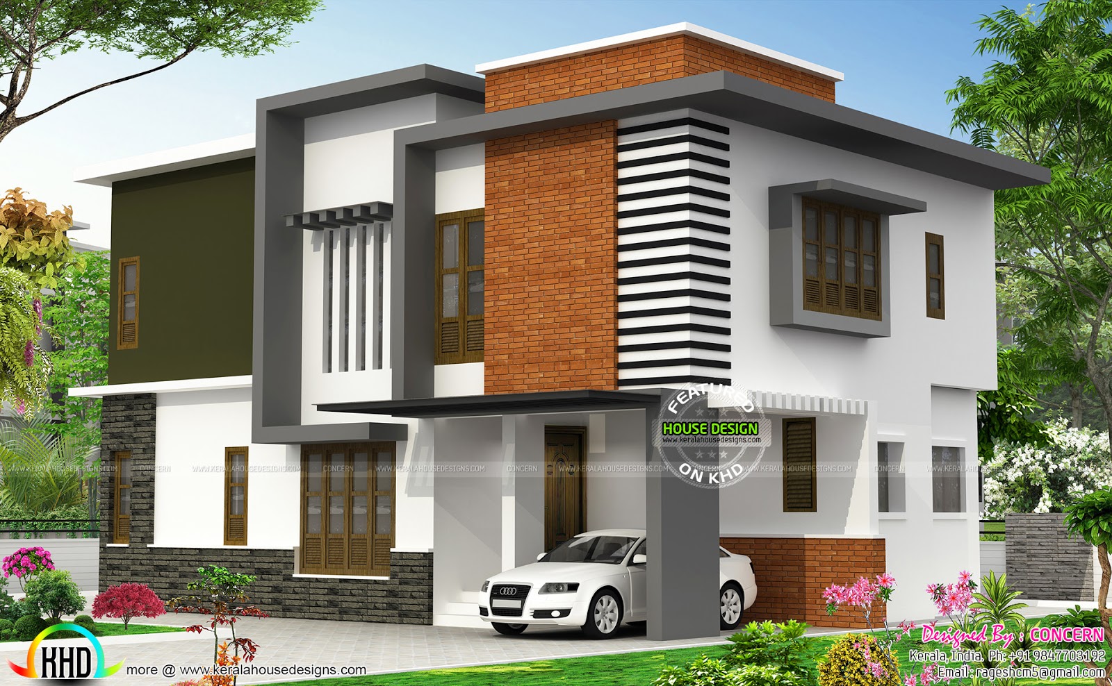  Contemporary  house  with brick  show wall Kerala home  