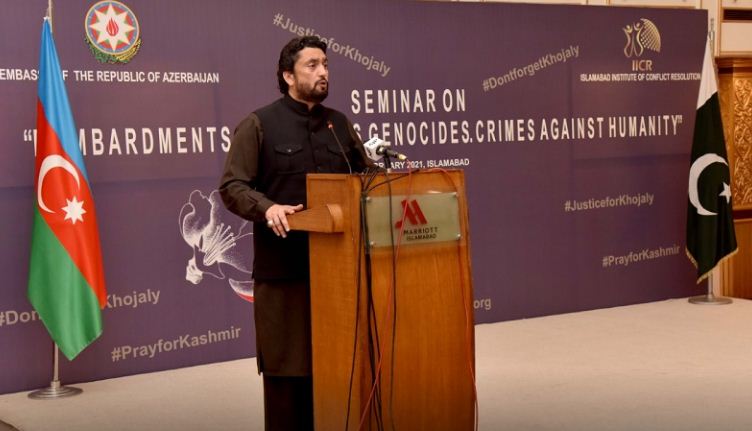Chairman of the Parliamentary Committee on Kashmir Shehryar Khan Afridi speaking on the occasion of a seminar
