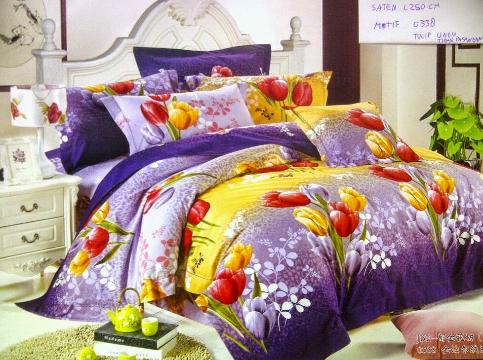 Sprei jepang Motif Bunga Tulis Ungu