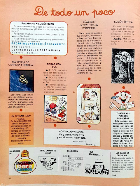 De Todo un Poco, Oscar Fernandez, juegos, trabalenguas, adivinanzas, Laura Devetach, Revista Billiken, decada del 80, 1980