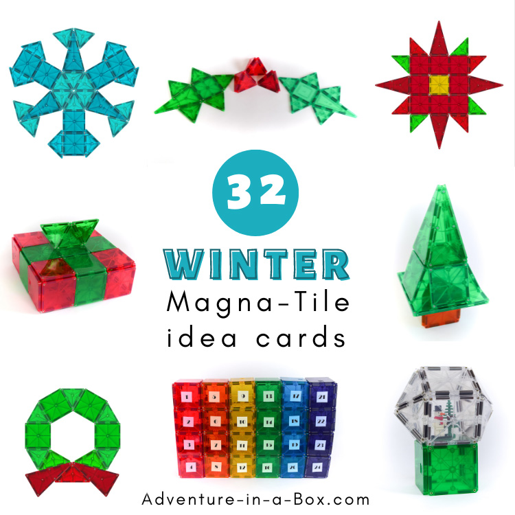 Winter and Christmas themed magnetic tile idea cards