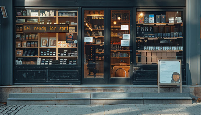 facade of a hardware store with a programmable LED sign installed by the window