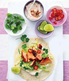 Grilled salmon tacos with chipotle lime yoghurt